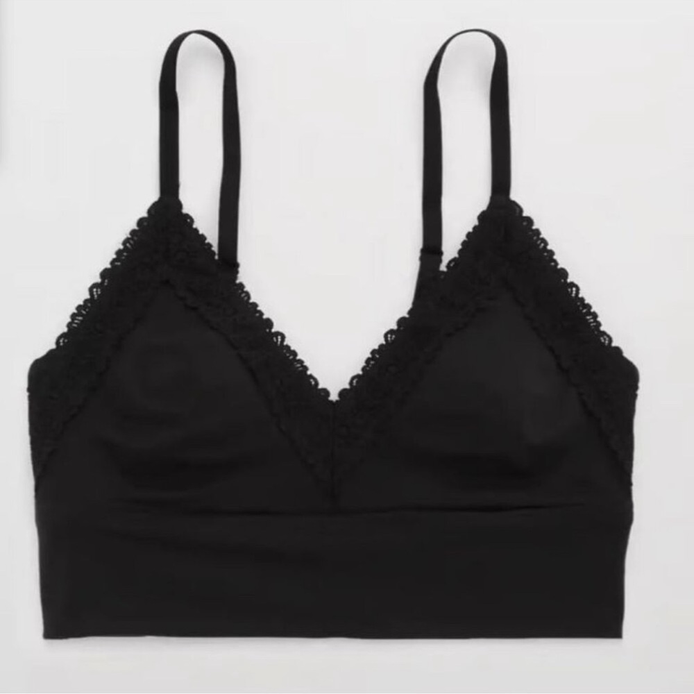 Aerie Sunnie Blossom Lace Padded Triangle Bralette black
